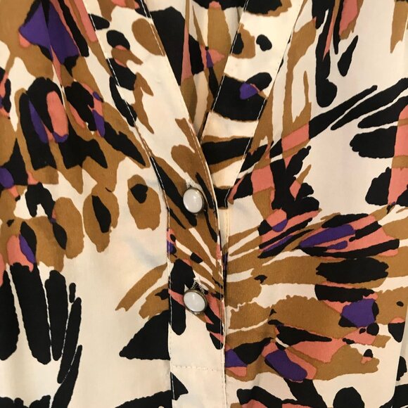 Tibi Abstract Animal Print Silk Dress Elastic Waist 3/4 Sleeves Size 6 Cream - Picture 9 of 11